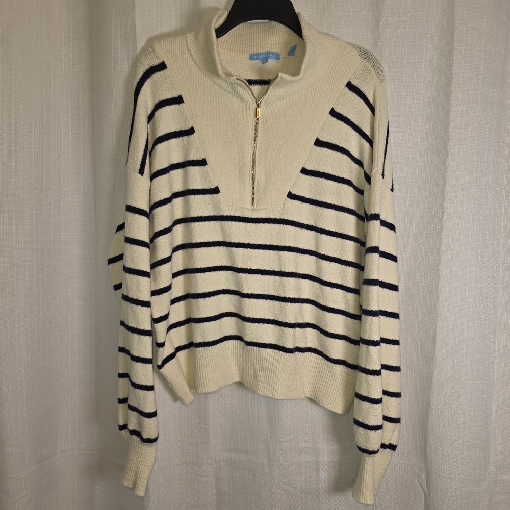 Draper James 1/4 Zip Sweater Women's Size‎ XL Striped Blue White